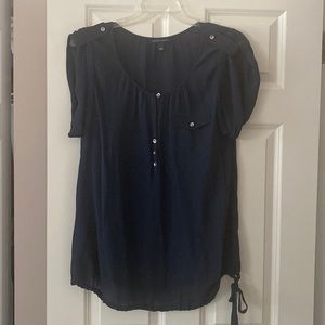 Navy Blue Silk Banana Republic Short Sleeve Top